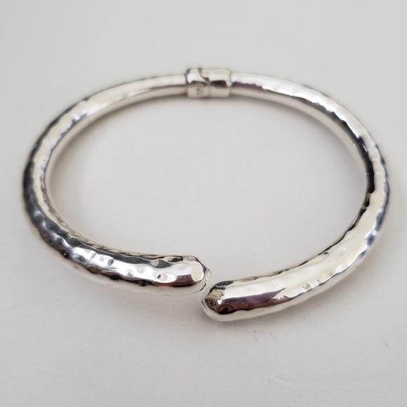 925 Sterling Silver Hammered Bypass Cuff Bracelet - Picture 6 of 10
